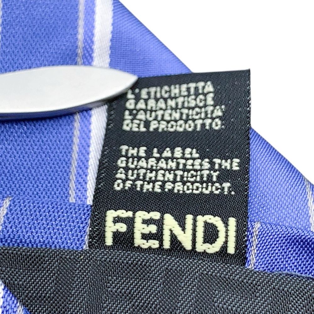 Fendi 100% Silk Blue Striped Men's Tie - Picture 10 of 10
